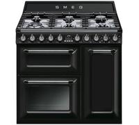 Smeg Piano de cuisson Victoria TR93BL 90 cm – Mixte (gaz/électrique) – Noir – Auto-nettoyant