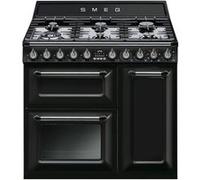 Smeg Piano de cuisson Victoria TR93BL 90 cm – Mixte (gaz/électrique) – Noir – Auto-nettoyant
