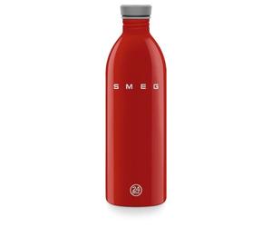Smeg x 24Bottles Urban Bottle, Gourde 1l WBF02RD, Bouteille Inox 18/8 de Qualité Alimentaire, Non Isotherme, Fermeture Hermétique, Rouge