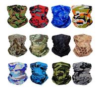 SMEHCF 12 Rafraîchissants Cache-cou Polyvalents Bandanas pour Femmes Hommes Bandeau Cagoule Cheveux Foulard Demi Masque Camouflage Numérique Python Bleu Marron Vert Jaune Désert Gris Rouge Orange