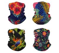 SMEHCF 4 Bandanas Polyvalents pour Femmes Hommes Bandeau Cagoule Cheveux Foulard Visage Demi Masque Cache-Cou Respirant Réutilisable Lavable Hibiscus Perroquet Monstera Dessin