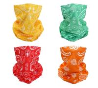 SMEHCF 4 Bandanas Polyvalents pour Femmes Hommes Bandeau Cagoule Cheveux Foulard Visage Demi Masque Cache-Cou Respirant Réutilisable Lavable Rouge Orange Vert Jaune Fleur Cajou
