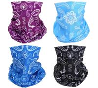 SMEHCF 4 Bandanas Polyvalents pour Femmes Hommes Bandeau Cagoule Cheveux Foulard Visage Demi Masque Cache-Cou Respirant Réutilisable Lavable Noir Bleu Violet Fleur Cajou