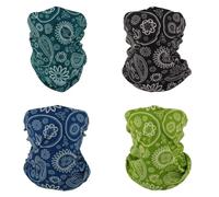 SMEHCF 4 Bandanas Polyvalents pour Femmes Hommes Bandeau Cagoule Cheveux Foulard Visage Demi Masque Cache-Cou Respirant Réutilisable Lavable Noir Bleu Pomme Vert Fleur Cajou