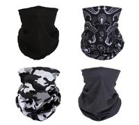 SMEHCF 4 Bandanas Polyvalents pour Femmes Hommes Bandeau Cagoule Cheveux Foulard Visage Demi Masque Cache-Cou Respirant Réutilisable Lavable Camo Fleur Cajou Noir Gris