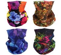 SMEHCF 4 Bandanas Polyvalents pour Femmes Hommes Bandeau Cagoule Cheveux Foulard Visage Demi Masque Cache-Cou Respirant Réutilisable Lavable Violet Jaune Papillon Marguerite Ruche