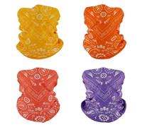SMEHCF 4 Bandanas Polyvalents pour Femmes Hommes Bandeau Cagoule Cheveux Foulard Visage Demi Masque Cache-Cou Respirant Réutilisable Lavable Orange Jaune Violet Rouge Fleur Cajou