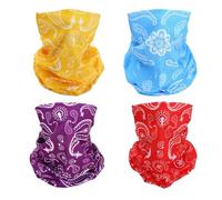 SMEHCF 4 Bandanas Polyvalents pour Femmes Hommes Bandeau Cagoule Cheveux Foulard Visage Demi Masque Cache-Cou Respirant Réutilisable Lavable Rouge Violet Bleu Jaune Fleur Cajou