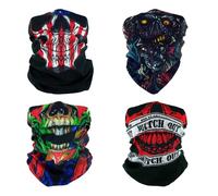 SMEHCF 4 Bandanas Polyvalents pour Femmes Hommes Bandeau Cagoule Cheveux Foulard Visage Demi Masque Cache-Cou Respirant Réutilisable Lavable Rouge Noir Crâne Zombie