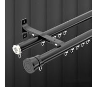 SMELEDFCFK Système De Rail De Rideau Double Rangée Pour Rideaux, Rail De Rideau Coulissant Robuste, Tringle A Rideaux Mural 1m-6m Tringle Romaine Muet Pour Fenêtre(Black,3.8m/12.5ft)
