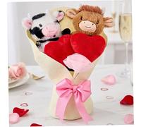 SMELEYOU Bouquet en Peluche de Vache des Highlands - Peluche de Saint-Valentin avec 2 Animaux en, cœurs d'amour et nœud pour Offrir Une décoration Chambre à Coucher, Un Anniversaire, Un Mariage