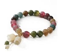 SMELEYOU Bracelet porte-bonheur avec perles de tourmaline naturelles, bracelet à breloques muguet pour femmes, bijoux en perles de cristal colorées, cadeaux