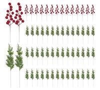SMELEYOU Branches de pin artificielles avec tiges de Baies Rouges 60pcs / Ensemble Branches pin réalistes DIY FACIEUR ARRIVENT Arrivance NOIND ENTREPRIS