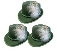 SMELEYOU Chapeau Oktoberfest pour Hommes 3Pcs Chapeaux Allemands à Plumes à Large Bord pour Oktoberfest Respirant Taille Libre Chapeau Bavarois Non Tissé pour Fête Carnaval Vert Foncé
