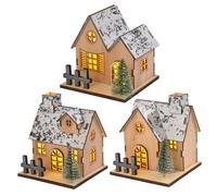 SMELEYOU Christmas Village Sets 3pcs LED Light Up Wood Christmas Village Houses Battery Powered Mini House Decorations for Table Window Bedroom Landscape and Party