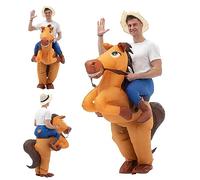 SMELEYOU Deguisement Adulte Homme Costume Gonflable Tenue De Cowboy DrôLe De Cheval De Cheval Costume Portable RéSistant à La DéChirure Costume Avec Souffleur D'Air Halloween Decor (Pas De Batterie)