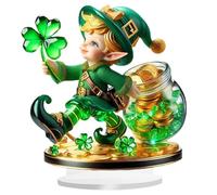 SMELEYOU Figurine De Lutin Irlandais, DéCorations du Jour De La St Patrick, avec TrèFle en Acrylique, DéCoration Vacances pour La Maison Et Les Officiers
