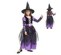 SMELEYOU Halloween Decoration Costume de sorcière avec chapeau et ceinture pourpre des filles confortables Costume de sorcière pour Halloween Cosplay Stage Performance M