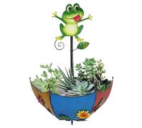 SMELEYOU JardinièRes Murales pour Plantes ExtéRieures Parapluie JardinièRe Suspendue Mignon Carton De Grenouille en MéTal Vibrant Pots De Plante Suspendue avec Drainage