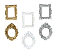 SMELEYOU Mini Petit Cadre Photo Vintage 6 PièCes Petits Cadres à Bords Floraux 3D Pour La DéCoration Murale La Fabrication De Projets Artisanaux De Bricolage (Doré Argent Et Blanc)