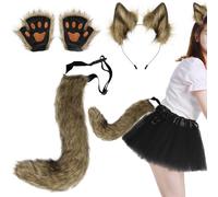 SMELEYOU Oreilles Et Queue Therian Paths 3 Pack Therian éQuipe Fausse Fourrure Furry Tail Moelleux Costume DrôLe Femme Adultes Hommes pour Role Joues FêTe Herbe Jaune Jaune