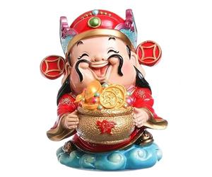 SMELEYOU Statue Feng Shui du Dieu De La Richesse, DéCor Chinois Rouge pour BibliothèQue De Bureau, Figurine Caishen en RéSine, Ornement Maison Et Bureau
