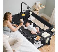 Smelluck Jeu portable pour bébé, berceau de chevet pliable avec table à langer amovible et organiseur, parc à hauteur réglable pour nouveau-né et tout-petit, noir