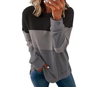 SMENG Sweat Femme sans Capuche Tunique Femme Grande Taille Chemisiers pour Le Travail Haut à Manches Longues Hauts Tendance Femme Maman Sweat Sable Noir X-Large