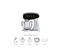 Smeg Robot pâtissier SMF02BLEU 800 W 4,8 L 10 vitesses avec batteur plat, crochet, couvercle – Noir