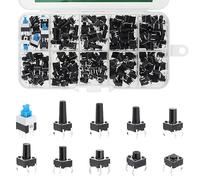 SMGDA 180 pièces Interrupteurs à bouton-poussoir tactiles, 10 tailles 6x6 mm 4 pin d'assortiment d'interrupteurs, bouton-poussoir momentanés pour Arduino PCB de planche à pain Circuit électronique