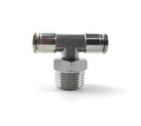 SMGLRUEAT 1pcs PB 304 Stainless Steel Pneumatic Quick Connector Three-Way T-Shaped Rotary Joint External Thread PT1/8"1/4" 3/8"1/2" Hose 4-12mm(PB10-04,SS316)