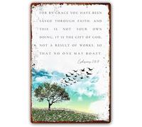 SMGLRUEAT Faith Based Ephesians 2 8 9 By Grace You Have Been Saved Distressed Metal Plaque For Pastor Study Fellowship Library X 12 inch