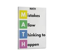 SMGLRUEAT Math Teacher Classroom Sign, Mistakes Allow Thinking to Happen Poster, Educational & Motivational Decor for Students, Back to School(Framed,12x18inch(30x45cm))