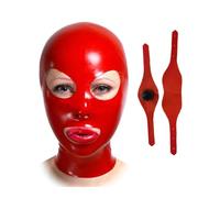 SMGZC Masque en Latex Latex Tête Couverture Cosplay Latex Face masque Cagoule en Caoutchouc Avec Masque pour les yeux Bouchon de bouche (Rouge,L)