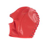 SMGZC Masque en PU Cuir,Cuir Tête Couverture Cuir Face Masque Cagoule en Caoutchouc Exposition Bouche pour Mascarade Cosplay Party Club (Rouge,L)