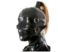 SMGZC Sexy Latex Tête Couverture avec Perruque Queue de Cheval Latex TêteMasque Masques Cagoule en Latex, pour Le Jeu de rôle Party Club Wear (M)