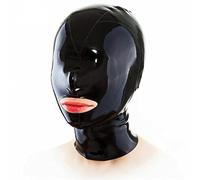 SMGZC Sexy Latex Tête Couverture Le Noir Latex TêteMasque Cagoule en Latex, Bouche exposée pour Le Jeu de rôle Party Club Wear, Fermeture éclair Ouverte (XL)