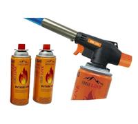 SMH LINE® Brûleur avec 2 cartouches de gaz butane Chalumeau avec 2 - Brûleur Bunsen - Brûleur à souder - Brûleur à gaz - Appareil de flammation - Lampe à souder - Cartouches de gaz
