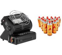 SMH LINE® Chauffage à gaz portable 2 en 1 pour camping + 12 cartouches de gaz - Chauffage d'extérieur - 1,3 kW - Brûleur + cartouches de gaz butane - Céramique GPL