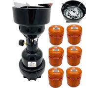 SMH LINE® Réchaud à charbon de camping + 6 cartouches de gaz de 190 g - Mélange de butane et propane - Brûleur à gaz en métal - Pour le camping et l'extérieur - Noir
