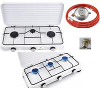 SMH LINE® Réchaud à gaz de camping 3 feux avec tuyau et régulateur - Gaz propane 5,4 kW - Plaque de cuisson de camping - Réchaud d'extérieur - Réchaud de table XL