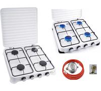 SMH LINE® Réchaud à gaz de camping 4 feux avec tuyau et régulateur 50 mbar Propane 10 kW Plaque de cuisson Camping Bouteille de gaz Cuisinière d'extérieur Réchaud de table XL