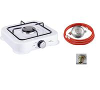 SMH LINE® Réchaud à gaz de camping à 1 feu avec tuyau et régulateur 50 mbar Gaz propane 2,2 kW Plaque de cuisson Camping Bouteille de gaz Cuisinière d'extérieur Réchaud de table