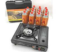 SMH LINE® Réchaud à gaz de camping avec 20 cartouches de gaz 227 g - Gaz butane - Mallette de camping - Cuisinière d'extérieur - Barbecue de table - 1 feu