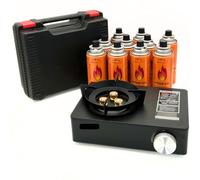 SMH LINE® Réchaud à gaz de luxe 3,5 kW avec 4 cartouches de gaz de 227 g - Gaz butane robuste - Mallette de camping - Barbecue de table d'extérieur - 3 feux