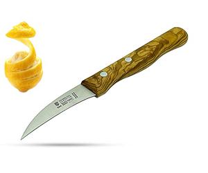 SMI 6 cm Solingen Couteau Eplucheur Bec d'Oiseau Couteau Cuisine Petit Couteau Office Incurvé Manche Bois d'Olivier Made in Germany
