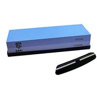 SMI Pierre a Aiguiser Affuteur Couteau Pierre à Affûter Double-Face grain 5000/10000 avec Base en Silicone Antidérapant et Guide d'angle