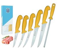 SMI - Set 6 Pièces Couteaux de Cuisine Solingen en Acier Inoxydable - Chef, Boucher, Viande, Désosser, Fusil à Aiguiser - Made in Germany