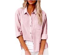 SMIDOW Chemise boutonnée en coton et lin pour femme, #B-rose, Taille M