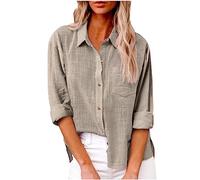 SMIDOW Chemise boutonnée en coton et lin pour femme, Taille L